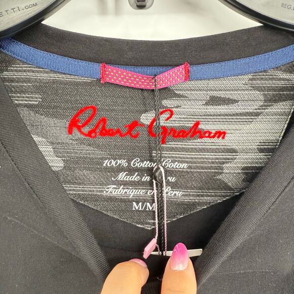 Robert Graham Short Sleeve T-Shirt The Venture Black Velvet Paisley Burnout M - Picture 6 of 6
